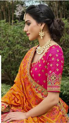 Rani-pink embroidered silk semi stitched lehenga 2