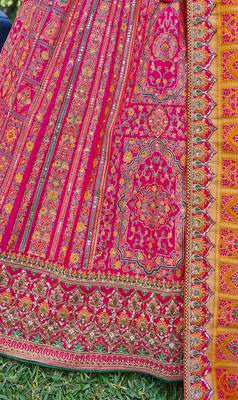 Rani-pink embroidered silk semi stitched lehenga 3