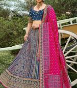 Blue embroidered silk semi stitched lehenga