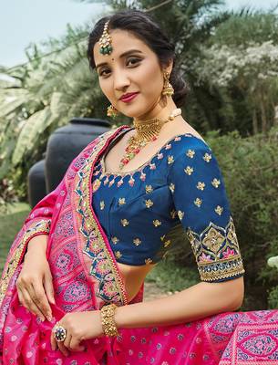 Blue embroidered silk semi stitched lehenga 2