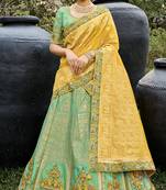 Sea-green embroidered silk semi stitched lehenga