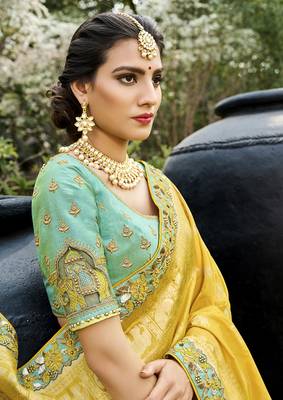 Sea-green embroidered silk semi stitched lehenga 2
