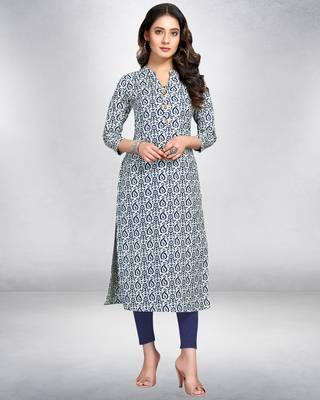 White printed cotton ethnic-kurtis 1