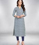 White printed cotton ethnic-kurtis