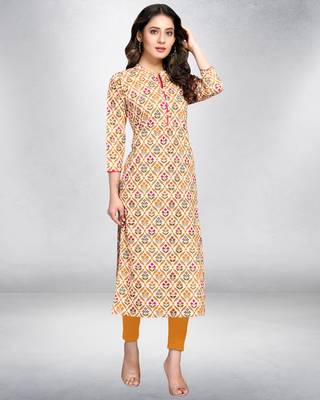 Beige printed cotton ethnic-kurtis 1