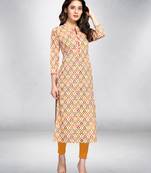 Beige printed cotton ethnic-kurtis