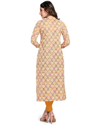 Beige printed cotton ethnic-kurtis 2
