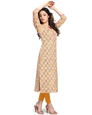 Beige printed cotton ethnic-kurtis 3