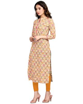 Beige printed cotton ethnic-kurtis 4