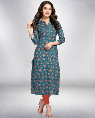 Blue printed cotton ethnic-kurtis 1