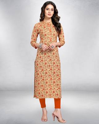 Beige printed cotton ethnic-kurtis 1