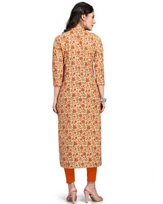 Beige printed cotton ethnic-kurtis 2