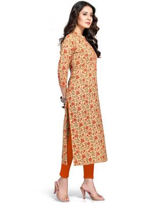 Beige printed cotton ethnic-kurtis 3