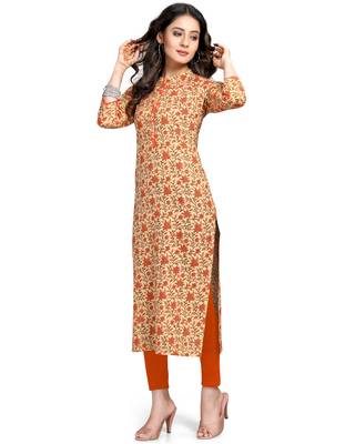 Beige printed cotton ethnic-kurtis 4