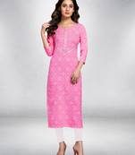 Beige printed cotton ethnic-kurtis