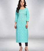 Blue printed cotton ethnic-kurtis