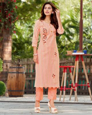 Orange printed cotton ethnic-kurtis 1