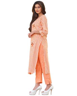 Orange printed cotton ethnic-kurtis 3