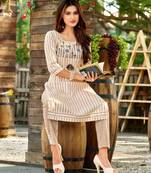 Beige printed cotton ethnic-kurtis