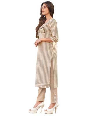 Beige printed cotton ethnic-kurtis 3