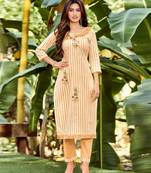 Mustard printed cotton ethnic-kurtis