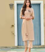 Beige printed cotton ethnic-kurtis