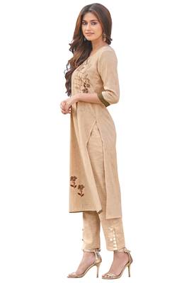 Beige printed cotton ethnic-kurtis 3