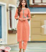 Orange printed cotton ethnic-kurtis