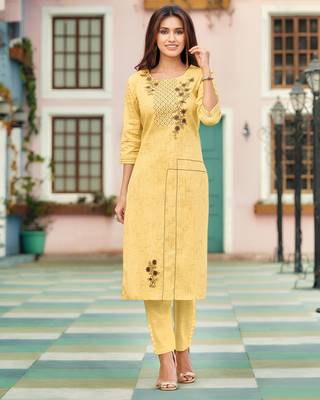 Yellow printed cotton ethnic-kurtis 1