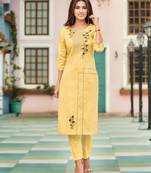 Yellow printed cotton ethnic-kurtis