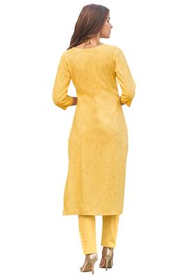 Yellow printed cotton ethnic-kurtis 2