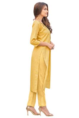 Yellow printed cotton ethnic-kurtis 3