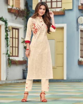 Beige printed cotton ethnic-kurtis 1