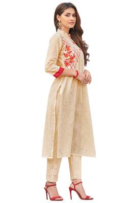 Beige printed cotton ethnic-kurtis 3