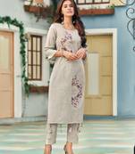 Grey printed cotton ethnic-kurtis