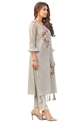 Grey printed cotton ethnic-kurtis 3
