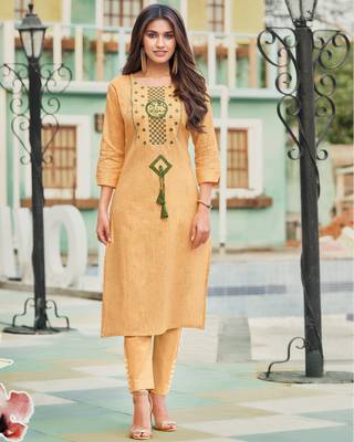 Mustard printed cotton ethnic-kurtis 1