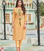 Mustard printed cotton ethnic-kurtis