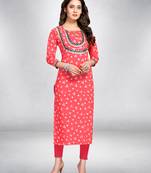 Red printed cotton ethnic-kurtis