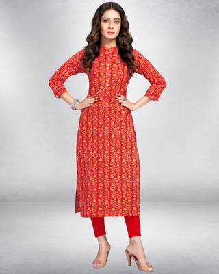 Red printed cotton ethnic-kurtis 1