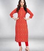 Red printed cotton ethnic-kurtis