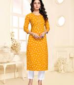Yellow printed cotton ethnic-kurtis
