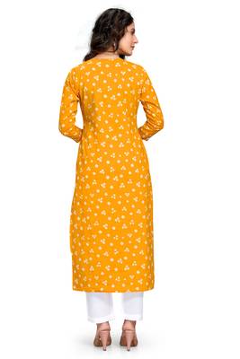 Yellow printed cotton ethnic-kurtis 2