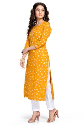 Yellow printed cotton ethnic-kurtis 4