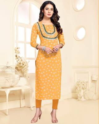 Yellow printed cotton ethnic-kurtis 1