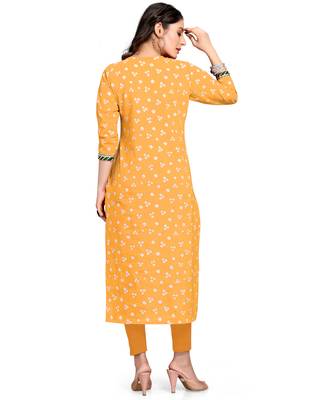 Yellow printed cotton ethnic-kurtis 2