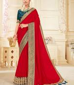 Red embroidered georgette saree with blouse