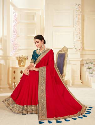 Red embroidered georgette saree with blouse 2