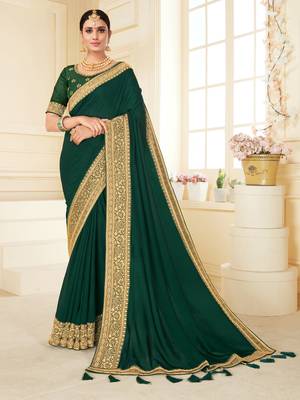 Green embroidered georgette saree with blouse 1