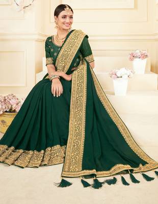 Green embroidered georgette saree with blouse 2